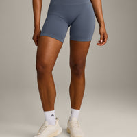EffortlessLift™ Seamless Shorts with Grey Logo | Light Granite Blue