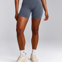 EffortlessLift™ Seamless Shorts with Grey Logo | Light Granite Blue