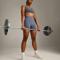 EffortlessLift™ Seamless Shorts with Grey Logo | Light Granite Blue