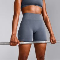 EffortlessLift™ Seamless Shorts with Grey Logo | Light Granite Blue