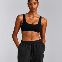 EffortlessLift™ Square Neck Sports Bra with Grey Logo | Black