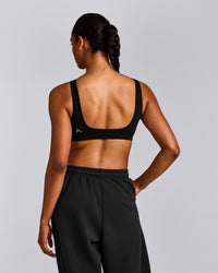 EffortlessLift™ Square Neck Sports Bra with Grey Logo | Black