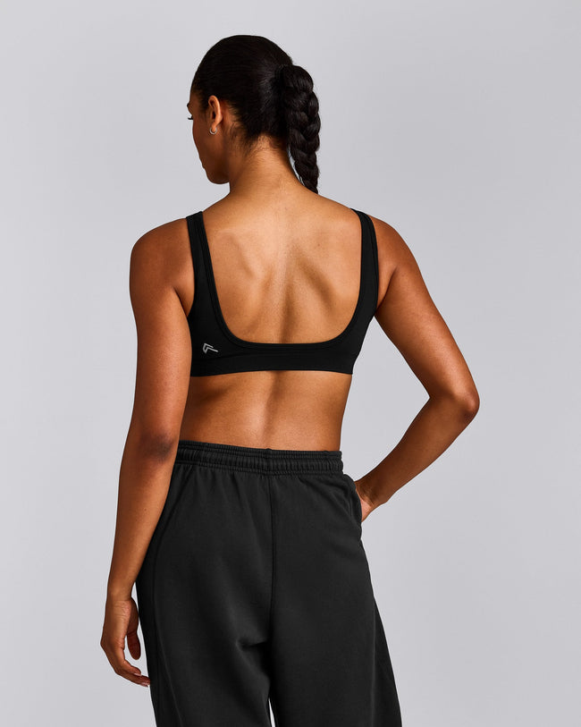 EffortlessLift™ Square Neck Sports Bra with Grey Logo | Black