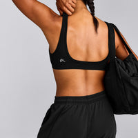 EffortlessLift™ Square Neck Sports Bra with Grey Logo | Black