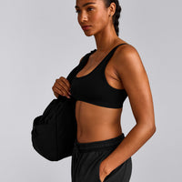 EffortlessLift™ Square Neck Sports Bra with Grey Logo | Black