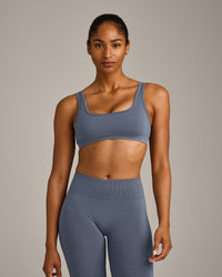 EffortlessLift™ Square Neck Sports Bra with Grey Logo | Light Granite Blue