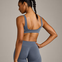 EffortlessLift™ Square Neck Sports Bra with Grey Logo | Light Granite Blue