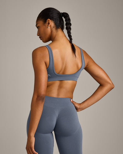 EffortlessLift™ Square Neck Sports Bra with Grey Logo | Light Granite Blue