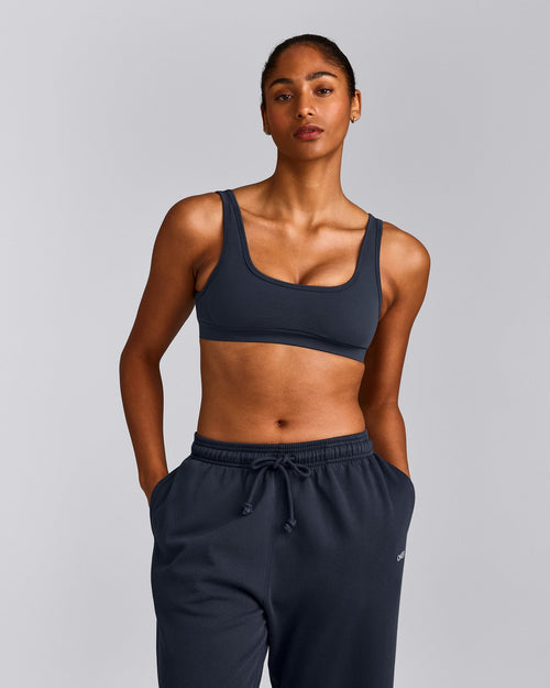 EffortlessLift™ Square Neck Sports Bra with Gray Logo | True Blue