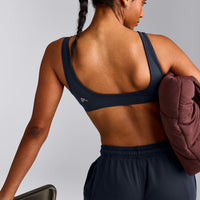 EffortlessLift™ Square Neck Sports Bra with Grey Logo | True Blue