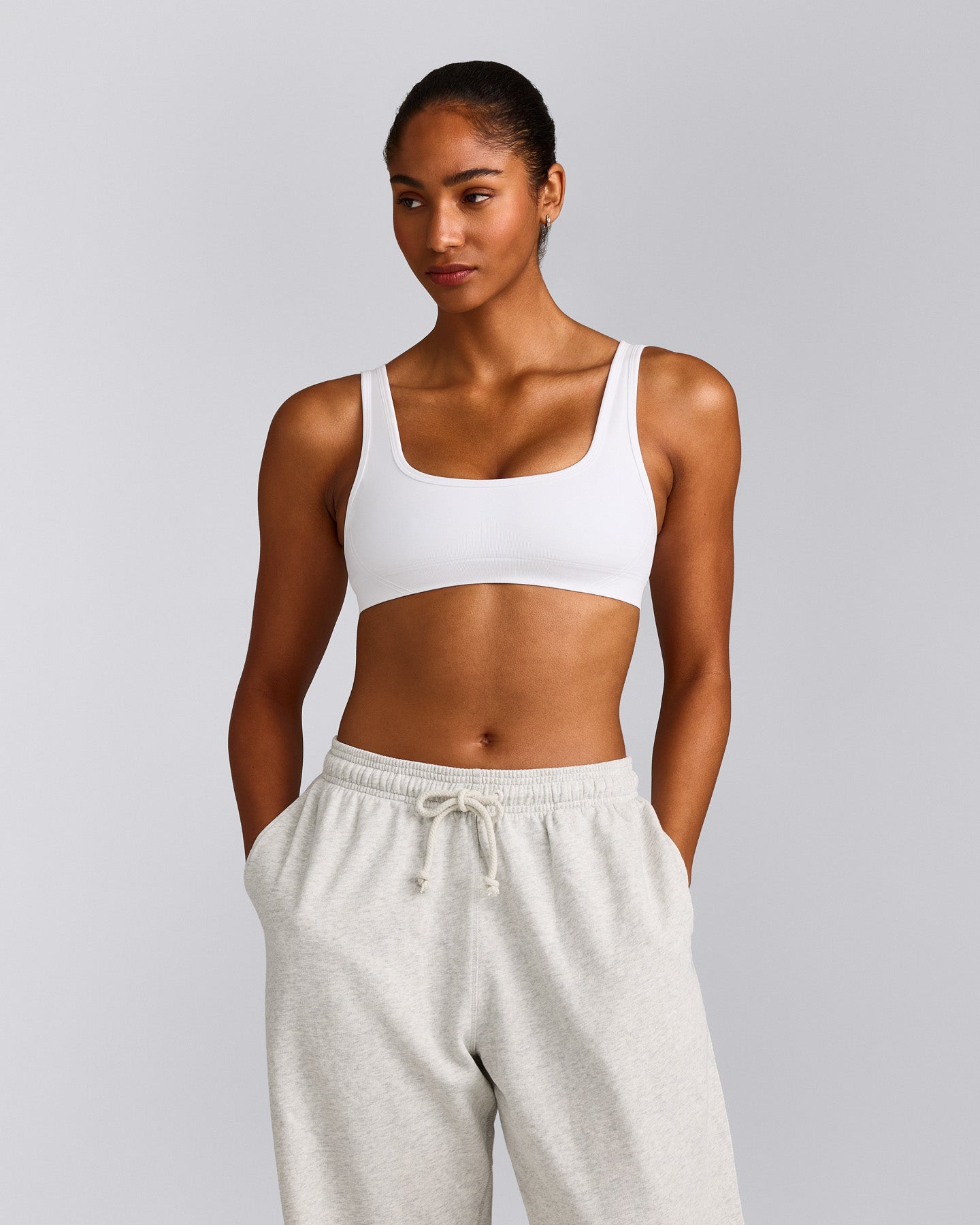 EffortlessLift™ Square Neck Sports Bra with Grey Logo | White