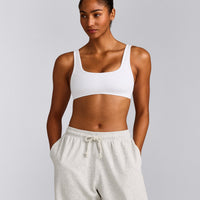 EffortlessLift™ Square Neck Sports Bra with Grey Logo | White