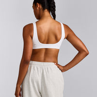 EffortlessLift™ Square Neck Sports Bra with Grey Logo | White