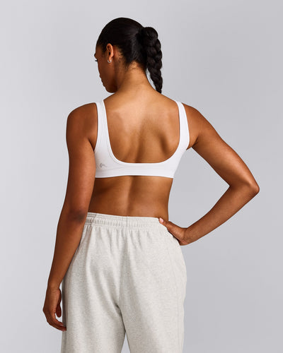 EffortlessLift™ Square Neck Sports Bra with Grey Logo | White
