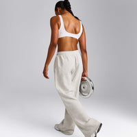 EffortlessLift™ Square Neck Sports Bra with Grey Logo | White