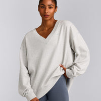 Cotton Vintage Lounge V Neck Sweatshirt | Light Grey Marl