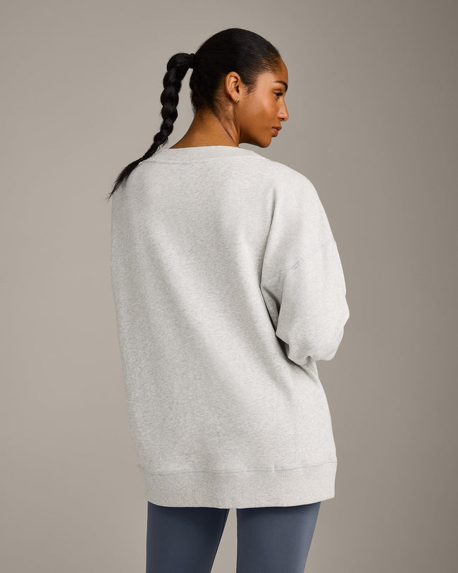 Cotton Vintage Lounge V Neck Sweatshirt | Light Grey Marl