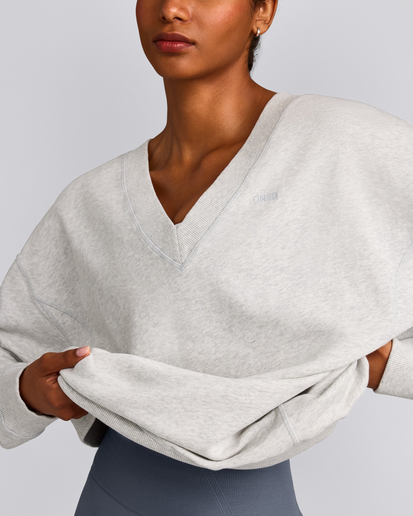 Cotton Vintage Lounge V Neck Sweatshirt | Light Grey Marl