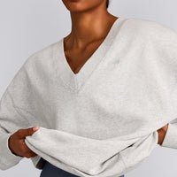 Cotton Vintage Lounge V Neck Sweatshirt | Light Grey Marl