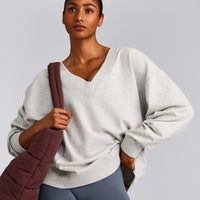 Cotton Vintage Lounge V Neck Sweatshirt | Light Grey Marl