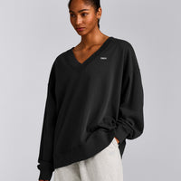 Cotton Vintage Lounge V Neck Sweatshirt | Washed Black