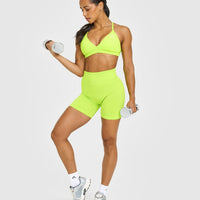 EffortlessLift™ Seamless Shorts with White Logo | Charged Lime Green