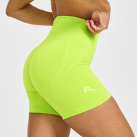 EffortlessLift™ Seamless Shorts with White Logo | Charged Lime Green