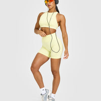 EffortlessLift™ Seamless Shorts with White Logo | Pastel Yellow