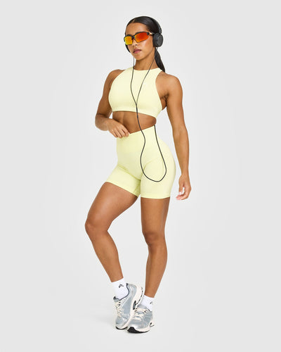 EffortlessLift™ Seamless Shorts with White Logo | Pastel Yellow