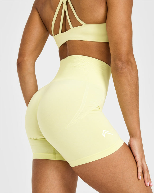 EffortlessLift™ Seamless Shorts with White Logo | Pastel Yellow