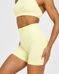 EffortlessLift™ Seamless Shorts with White Logo | Pastel Yellow
