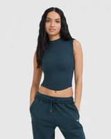 Mellow™ Rib Mid Mock Neck Tank | Oil Blue