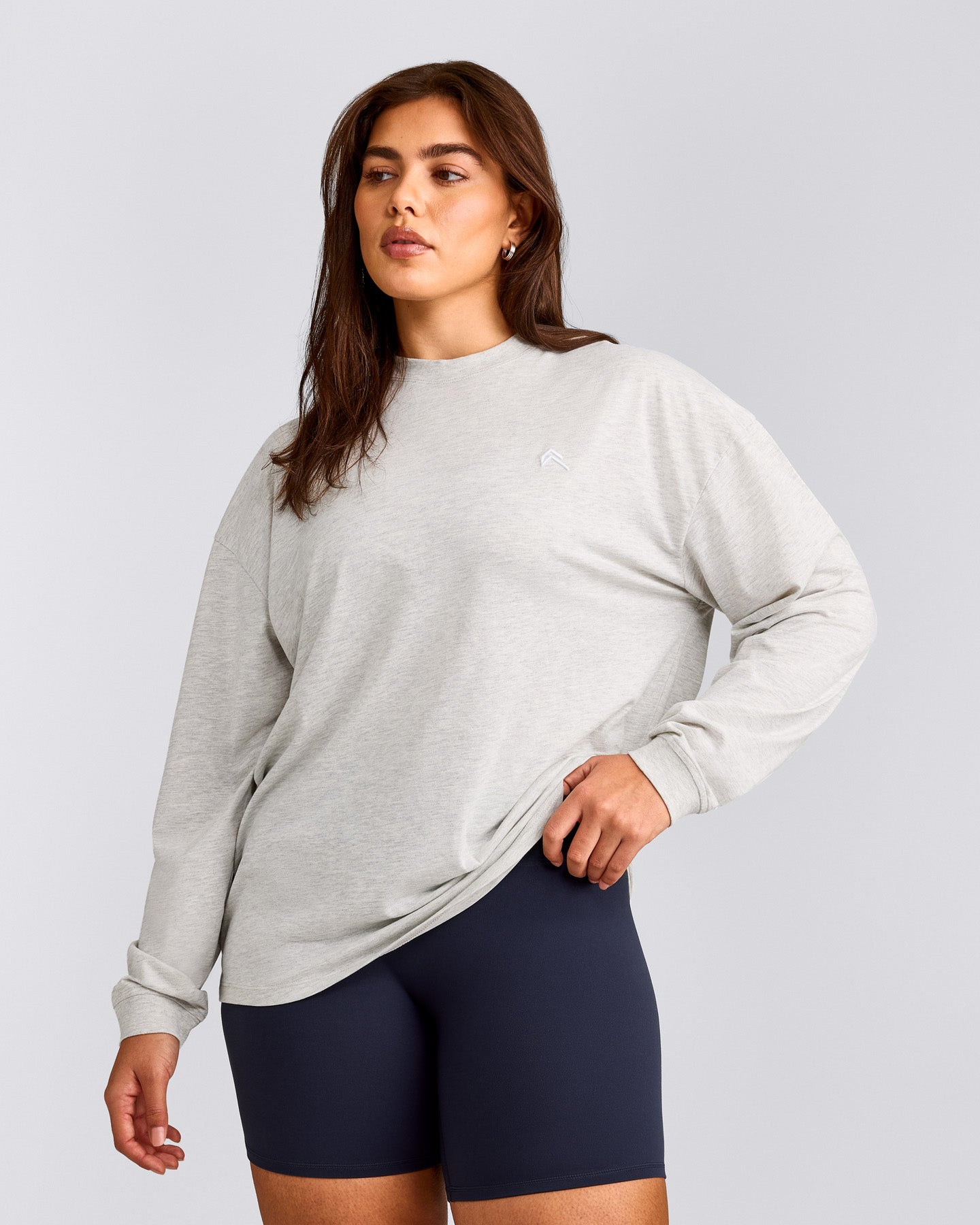 Classic Oversized Lightweight Long Sleeve Top | Light Gray Marl