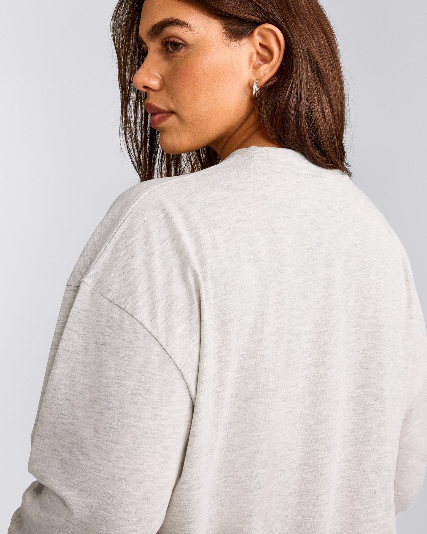Classic Oversized Lightweight Long Sleeve Top | Light Gray Marl
