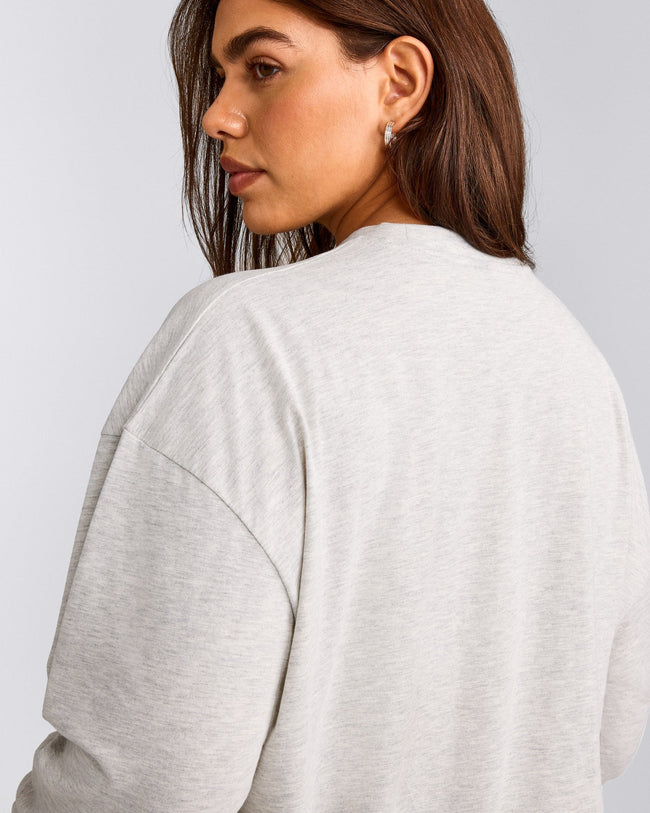 Classic Oversized Lightweight Long Sleeve Top | Light Gray Marl