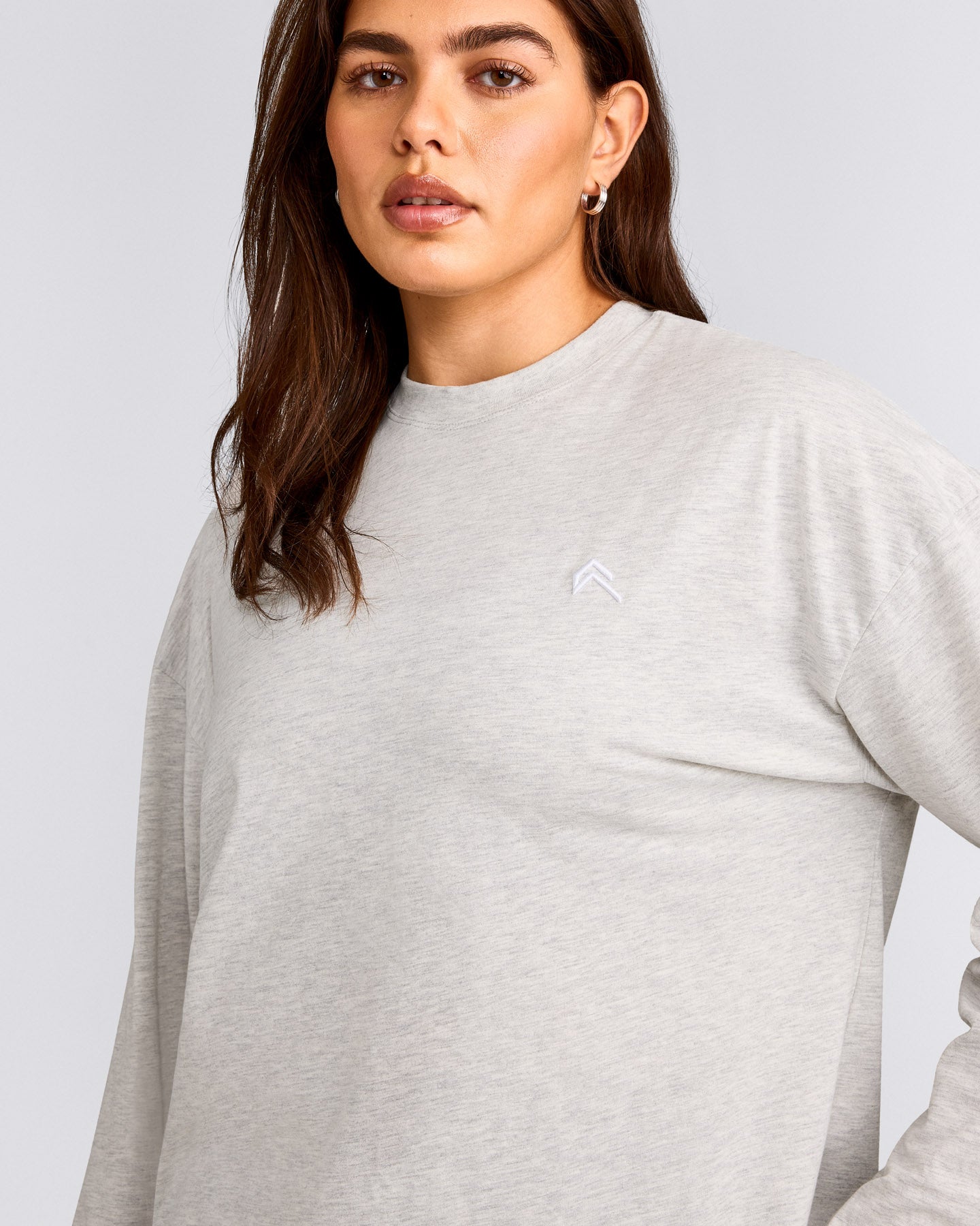 Classic Oversized Lightweight Long Sleeve Top | Light Gray Marl