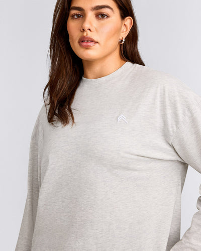 Classic Oversized Lightweight Long Sleeve Top | Light Gray Marl