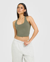 Cotton Fitted Mid Vest with Grey Logo | Alpine Green