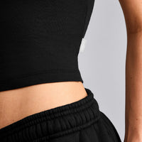 Cotton Fitted Mid Vest with Grey Logo | Black