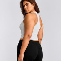 Cotton Fitted Mid Vest with Grey Logo | Light Grey Marl