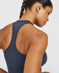 Cotton Fitted Mid Vest with Grey Logo | True Blue