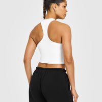 Cotton Fitted Mid Vest with Grey Logo | White