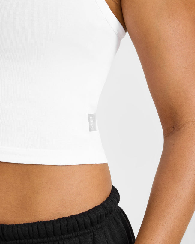 Cotton Fitted Mid Vest with Grey Logo | White