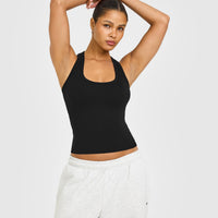 Cotton Fitted Vest with Grey Logo | Black