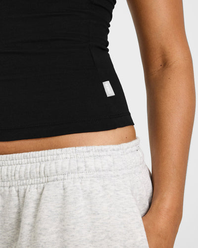 Cotton Fitted Vest with Grey Logo | Black