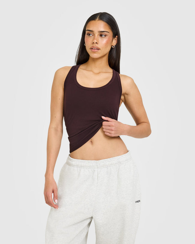 Cotton Fitted Vest with Grey Logo | Plum Brown