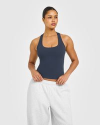 Cotton Fitted Vest with Grey Logo | True Blue