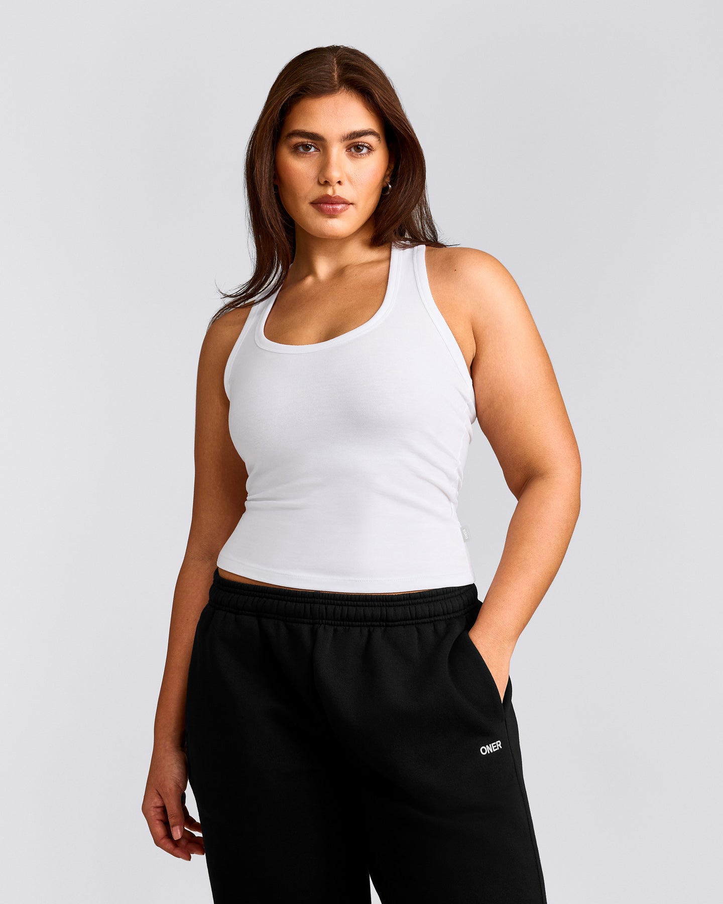 Cotton Fitted Vest with Grey Logo | White