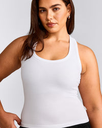 Cotton Fitted Vest with Grey Logo | White
