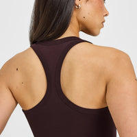 Cotton Fitted Mid Vest with Grey Logo | Plum Brown